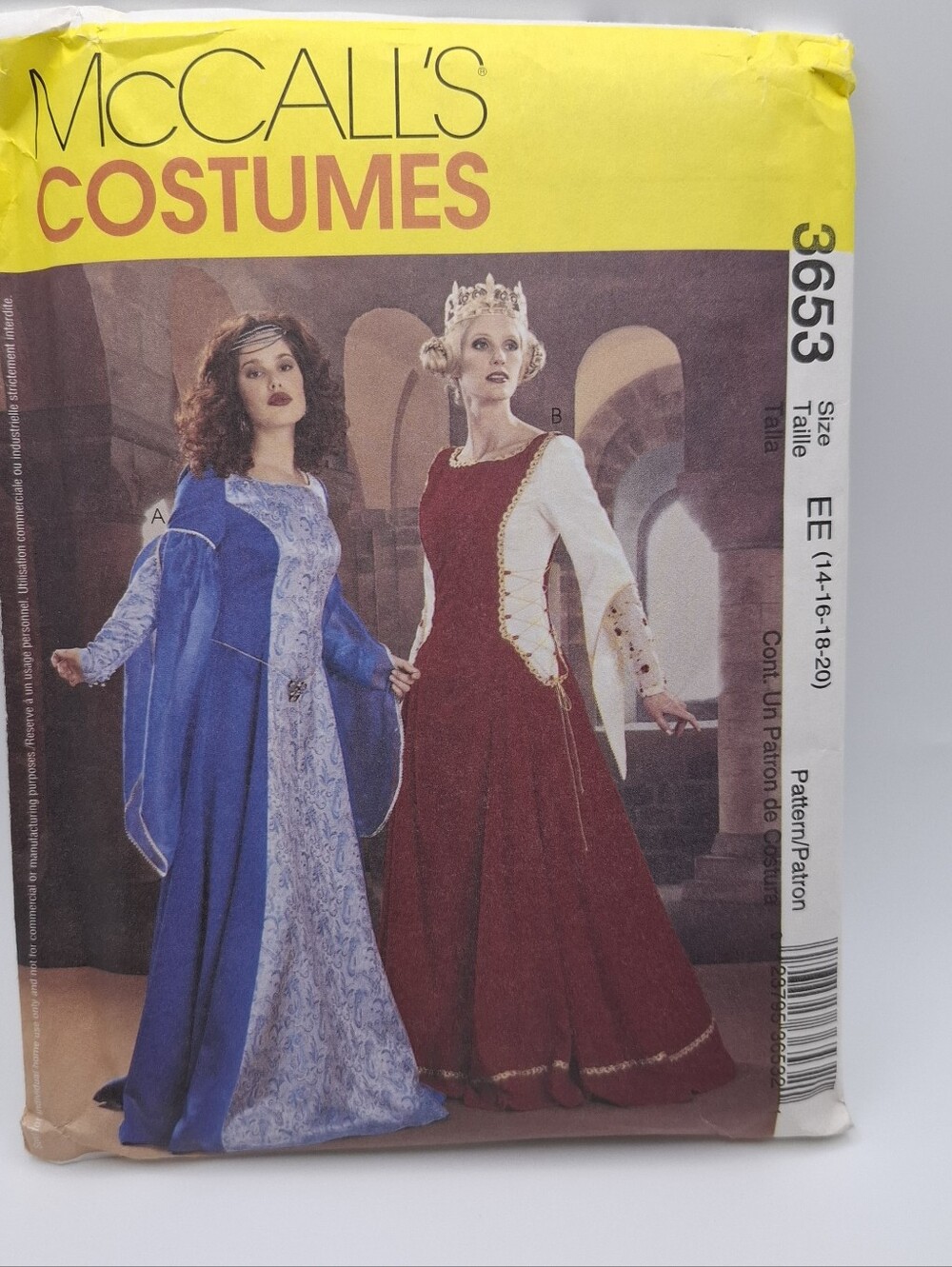 McCall's 3653 Misses Medieval Renaissance Costume Sewing Pattern 14-16-18-20 UC